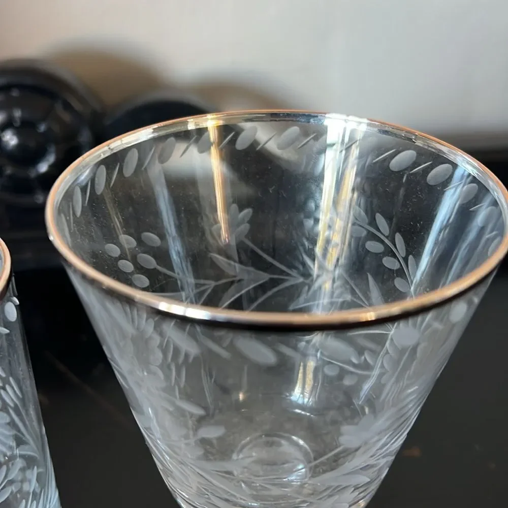 Pottery Barn Etched Glass Tumbler & Goblet